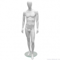 Манекен мужской, белый, абстрактный, для одежды в полный рост, стоячий прямо, классическая поза. MD-Glance Matte 01