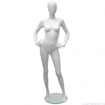 Манекен женский, белый, абстрактный, для одежды в полный рост, стоячий прямо, руки согнуты в локтях. MD-Glance Matte 06
