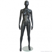 Манекен женский, абстрактный, для одежды в полный рост, на круглой подставке, цвет черный, стоячий прямо. MD-Solo Type 01F-06M