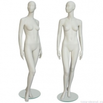 Манекен женский, абстрактный, для одежды в полный рост, на круглой подставке, цвет слоновая кость, стоячий в пол-оборота. MD-Solo Type 02F-07M