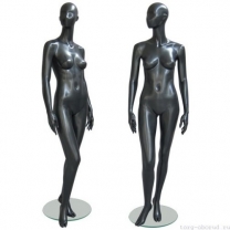 Манекен женский, абстрактный, для одежды в полный рост, на круглой подставке, цвет черный, стоячий прямо. MD-Solo Type 02F-06M