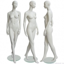 Манекен женский, абстрактный, для одежды в полный рост, на круглой подставке, цвет слоновая кость, стоячий, имитирующий шаг. MD-Solo Type 03F-07M