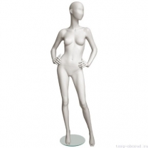 Манекен женский, абстрактный, для одежды в полный рост, на круглой подставке, цвет слоновая кость, стоячий, руки согнуты в локтях. MD-Solo Type 08F-07M