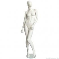 Манекен женский, абстрактный, для одежды в полный рост, на круглой подставке, цвет слоновая кость, стоячий, левая нога немного согнута в колене. MD-Solo Type 10F-07M