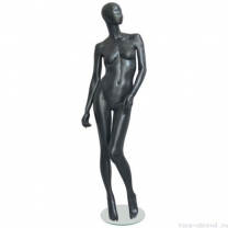 Манекен женский, абстрактный, для одежды в полный рост, на круглой подставке, цвет черный, стоячий, левая нога немного согнута в колене. MD-Solo Type 10F-06M