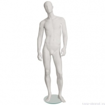 Манекен мужской, абстрактный, для одежды в полный рост, на круглой подставке, цвет слоновой кости, стоячий прямо. MD-Solo Type 35M-07M