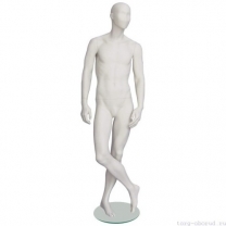 Манекен мужской, абстрактный, для одежды в полный рост, на круглой подставке, цвет слоновой кости, стоячий, ноги скрещены. MD-Solo Type 36M-07M