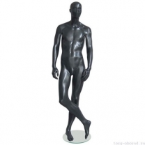 Манекен мужской, абстрактный, для одежды в полный рост, на круглой подставке, цвет черный, стоячий, ноги скрещены. MD-Solo Type 36M-06M