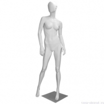 Манекен женский, белый, абстрактный, для одежды в полный рост на квадратной подставке, стоячий прямо. MD-Bingo Type 05F-01M