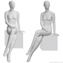 Манекен женский, белый, абстрактный, для одежды в полный рост на квадратной подставке, сидячий. MD-Bingo Type 07F-01M