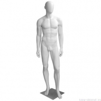 Манекен мужской, белый, абстрактный, для одежды в полный рост на квадратной подставке, стоячий прямо, классическая поза. MD-Bingo Type 30M-01M