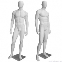 Манекен мужской, белый, абстрактный, для одежды в полный рост на квадратной подставке, стоячий прямо. MD-Bingo Type 33M-01M