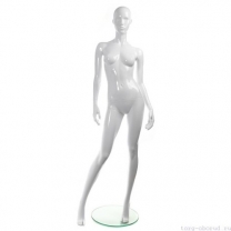 Манекен женский, белый глянцевый, абстрактный, для одежды в полный рост на круглой подставке, стоячий прямо. MD-TANGO 02F-01G