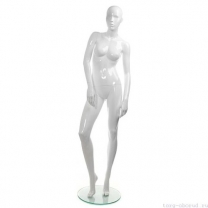Манекен женский, белый глянцевый, абстрактный, для одежды в полный рост на круглой подставке, стоячий прямо. MD-TANGO 06F-01G