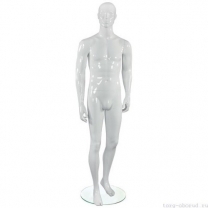 Манекен мужской, белый глянцевый, абстрактный, для одежды в полный рост на круглой подставке, стоячий прямо. MD-TANGO 33M-01G