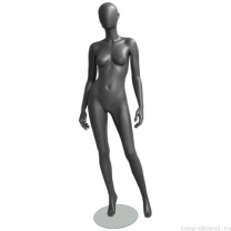 Манекен женский, серый, абстрактный, для одежды в полный рост на круглой подставке, стоячий прямо, классическая поза. MD-GREY 03F-03M