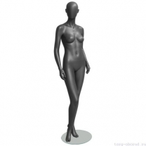 Манекен женский, серый, абстрактный, для одежды в полный рост на круглой подставке, стоячий в пол-оборота. MD-GREY 06F-03M