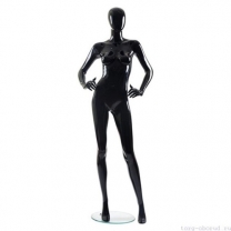 Манекен женский, абстрактный, для одежды в полный рост, цвет черный глянец, стоячий прямо, руки согнуты в локтях. MD-Glance 06(черн)