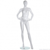 Манекен женский, абстрактный, для одежды в полный рост, цвет белый глянец, стоячий прямо, руки согнуты в локтях. MD-Glance 06(бел)