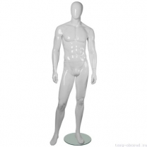 Манекен мужской, абстрактный, для одежды в полный рост, цвет белый глянец, стоячий прямо, правая нога немного отставлена в сторону. MD-Glance 08(бел)