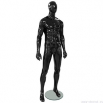 Манекен мужской, абстрактный, для одежды в полный рост, цвет черный глянец, стоячий прямо. MD-Glance 17