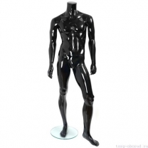 Манекен мужской, скульпутрный, без головы, для одежды в полный рост, цвет черный глянец, стоячий прямо. MD-Smart (headless) Pose 01-02G