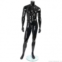 Манекен мужской, скульпутрный, без головы, для одежды в полный рост, цвет черный глянец, стоячий прямо, классическая поза. MD-Smart (headless) Pose 03-02G