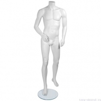 Манекен мужской, скульпутрный, без головы, для одежды в полный рост, цвет белый, стоячий прямо, праваяр ука немного согнута в локте. MD-Smart (headless) Pose 04-01M