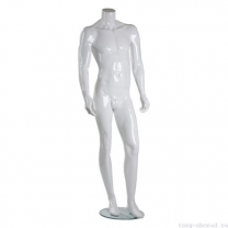 Манекен мужской, скульпутрный, без головы, для одежды в полный рост, цвет белый глянец, стоячий прямо, левая нога немного выставлена вперед. MD-Smart (headless) Pose 09-01G