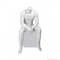 Манекен мужской, скульпутрный, без головы, для одежды в полный рост, цвет белый, сидячий. MD-Smart (headless) Pose 06-01M