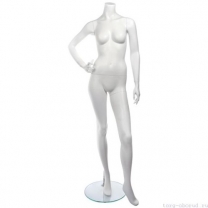Манекен женский, скульпутрный, без головы, для одежды в полный рост, цвет белый, стоячий прямо, правая рука согнута в локте. MD-Smart (headless) Pose 34-01M