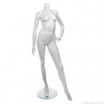 Манекен женский, скульпутрный, без головы, для одежды в полный рост, цвет белый, стоячий, левая рука согнута в локте. MD-Smart (headless) Pose 36-01M