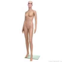 Манекен женский, пластиковый, с макияжем, телесного цвета, для одежды в полный рост, стоячий прямо, классическая поза. MD-F-2