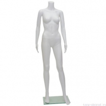 Манекен женский, пластиковый, белого цвета, без головы, для одежды в полный рост, стоячий прямо, классическая поза. MD-HLF-5(бел)
