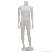 Манекен мужской, пластиковый, белого цвета, без головы, для одежды в полный рост, стоячий прямо, классическая поза. MD-HLM-1(бел)