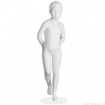 Манекен детский (мальчик), скульптурный, белого цвета, для одежды в полный рост, на 4 года, стоячий прямо, руки убраны за спину. MD-Peppy 03-01M