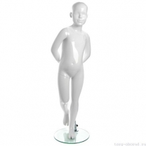 Манекен детский, стилизованный, белый глянец, для одежды в полный рост, на 4 года, стоячий, руки убраны за спину. MD-Peppy Abstract 03-01G