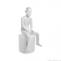 Манекен детский, стилизованный, белый глянец, для одежды в полный рост, на 6 лет, сидячий. MD-Peppy Abstract 05-01G