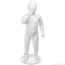 Манекен детский, стилизованный, белый глянец, для одежды в полный рост, на 3 года, стоячий, правая рука согнута в локте. MD-FRJ-03C-01G