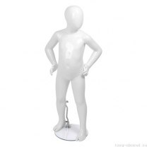 Манекен детский, стилизованный, белый глянец, для одежды в полный рост, на 4 года, стоячий, руки согнуты в локтях. MD-FRJ-04C-01G
